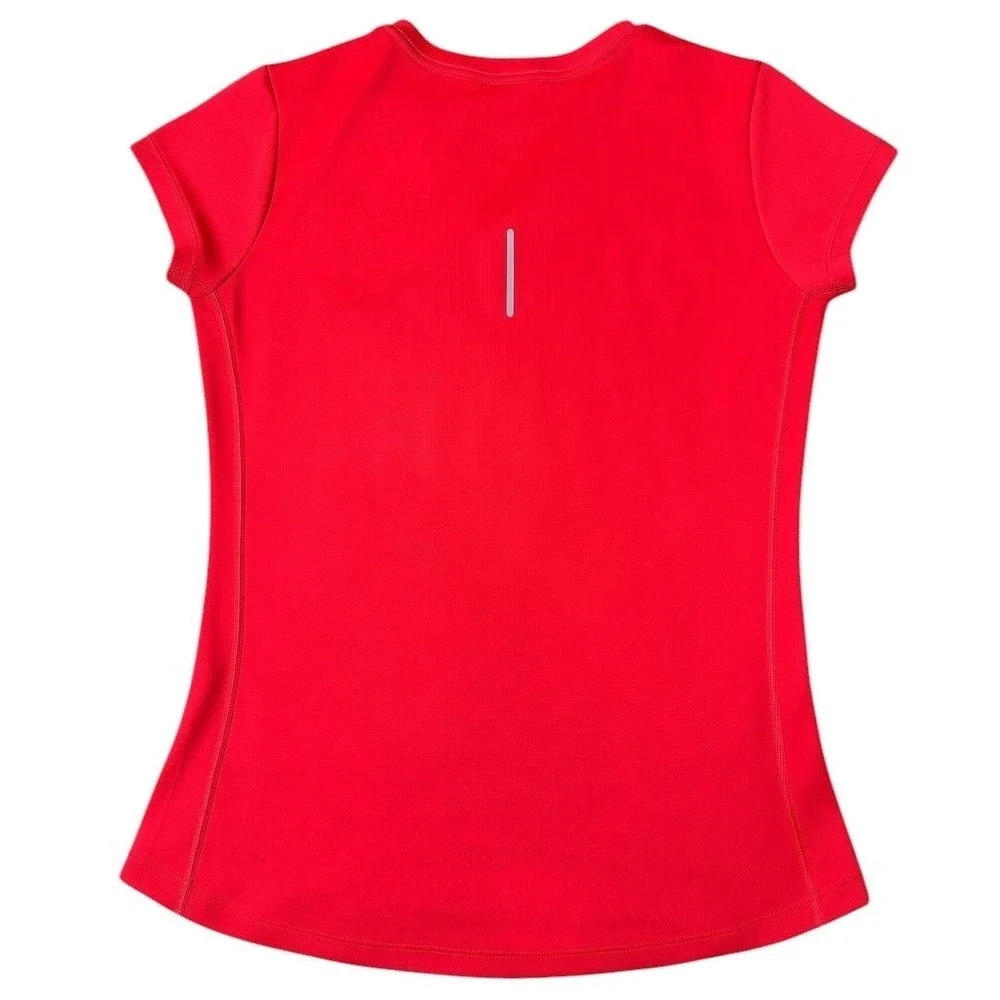 Nike Dri-FIT Running Shirt Womens Large Red V-Neck Graphic Tee Excellent